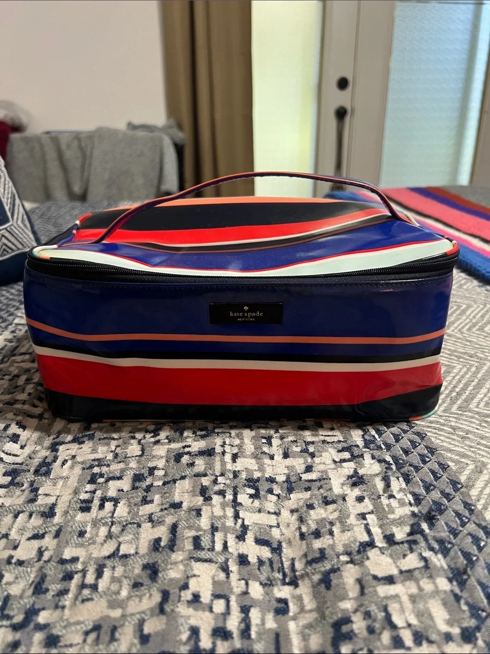 kate spade Red, Blue & White Striped Travel Toiletry Case